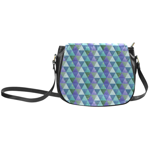 Triangle Pattern - Blue Violet Teal Green Classic Saddle Bag/Large (Model 1648)