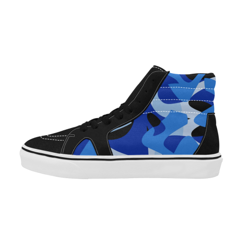 Camouflage Abstract Blue and Black Men's High Top Skateboarding Shoes (Model E001-1)