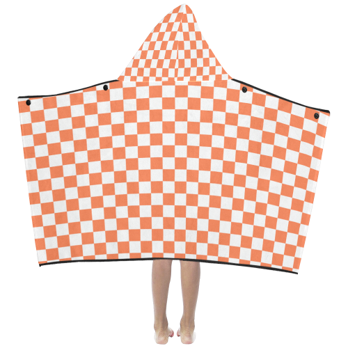 Living Coral Color Checkerboard Kids' Hooded Bath Towels