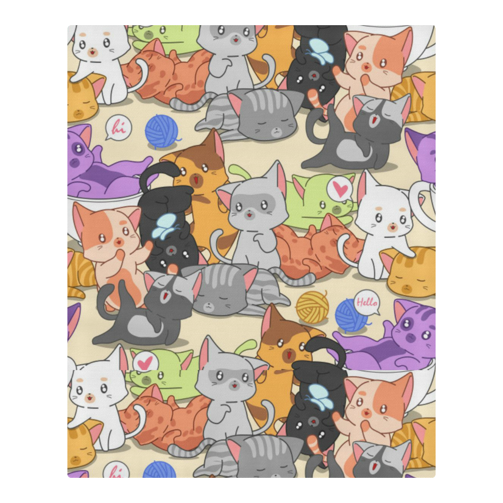 Cute Little Cats Pattern 3-Piece Bedding Set
