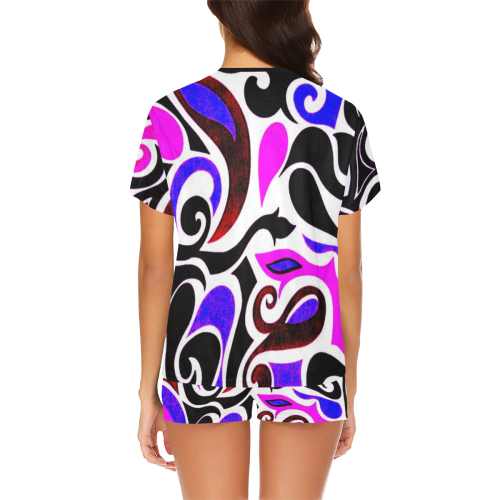 retro swirl abstract doodle Women's Short Pajama Set