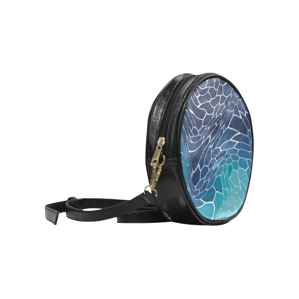 blue mosaic wave Round Sling Bag (Model 1647)