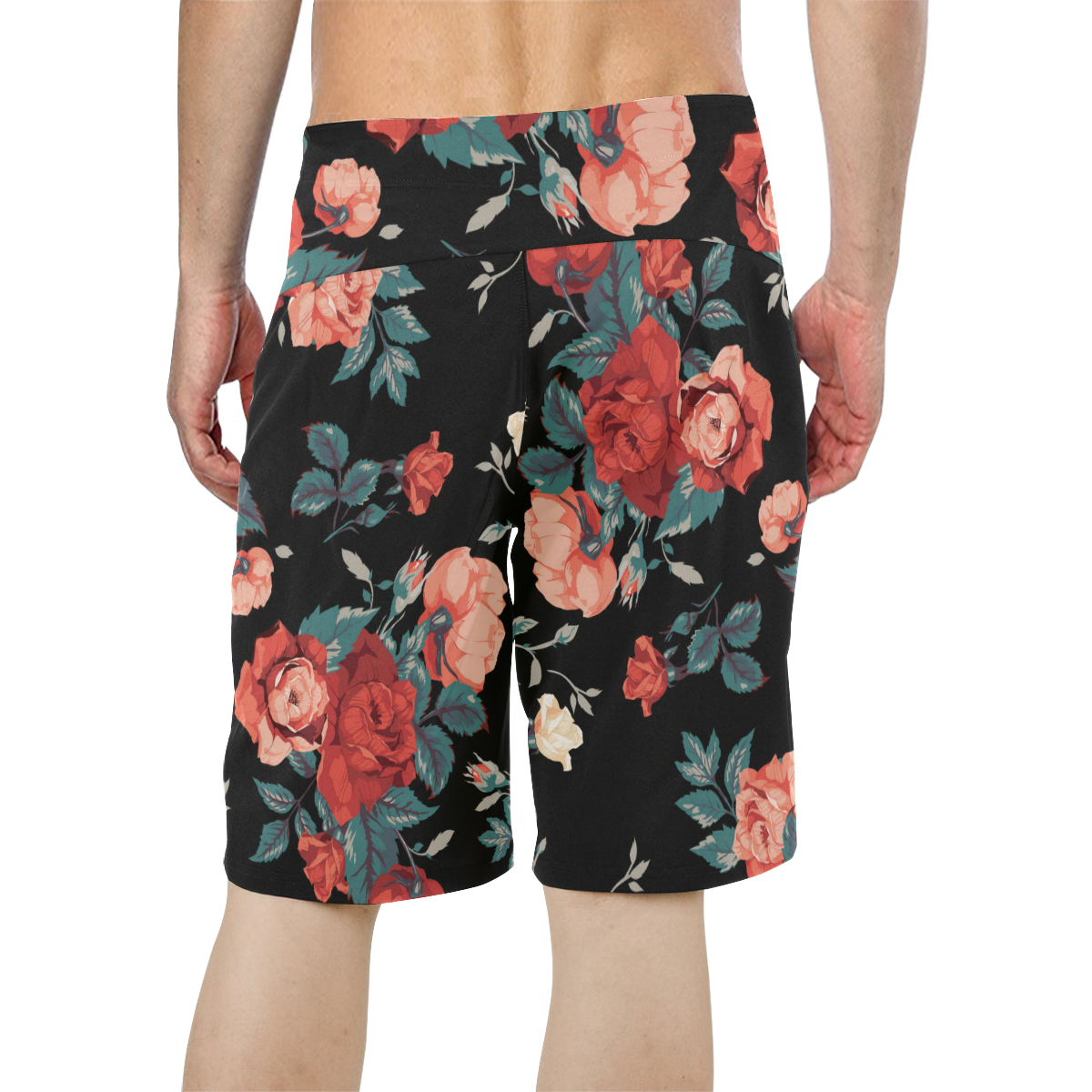 Seamless floral pattern with of red and orange rose Men's All Over Print Board Shorts (Model L16)