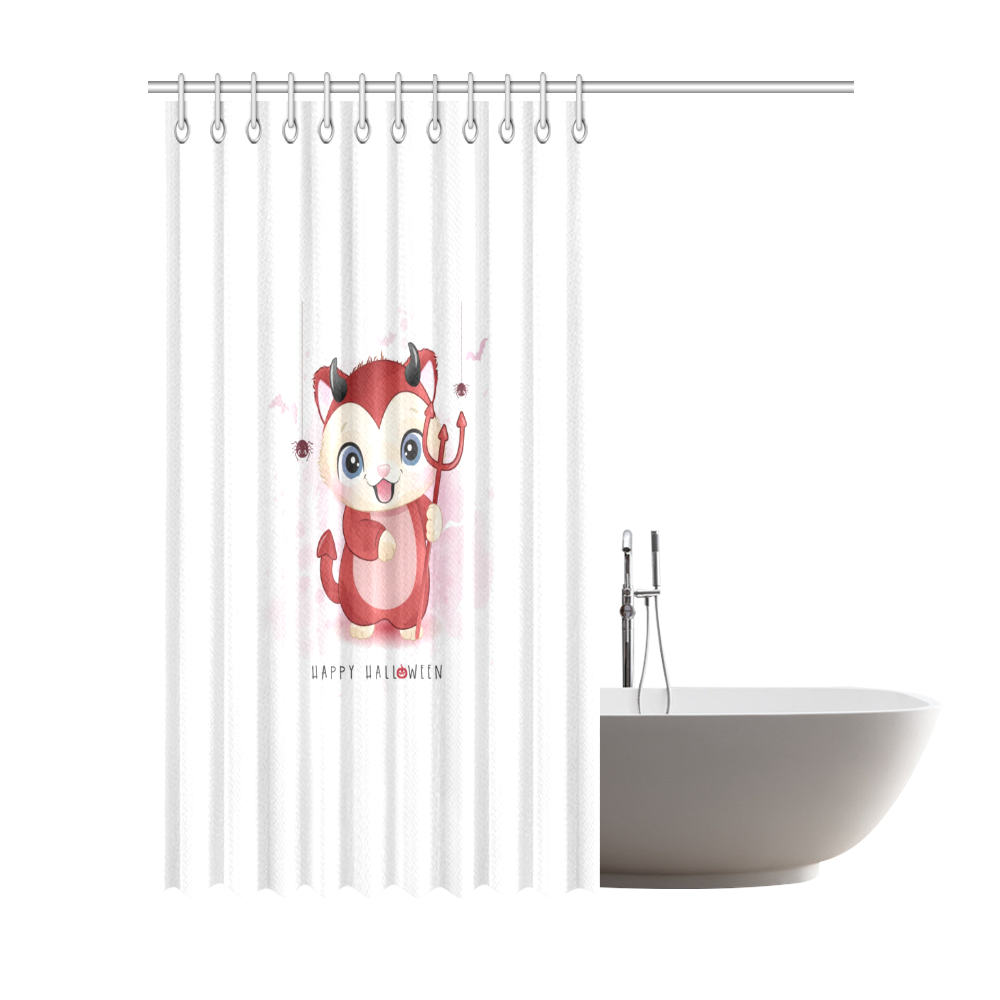Happy Halloween Cute Devil Kitty Shower Curtain 72"x84"