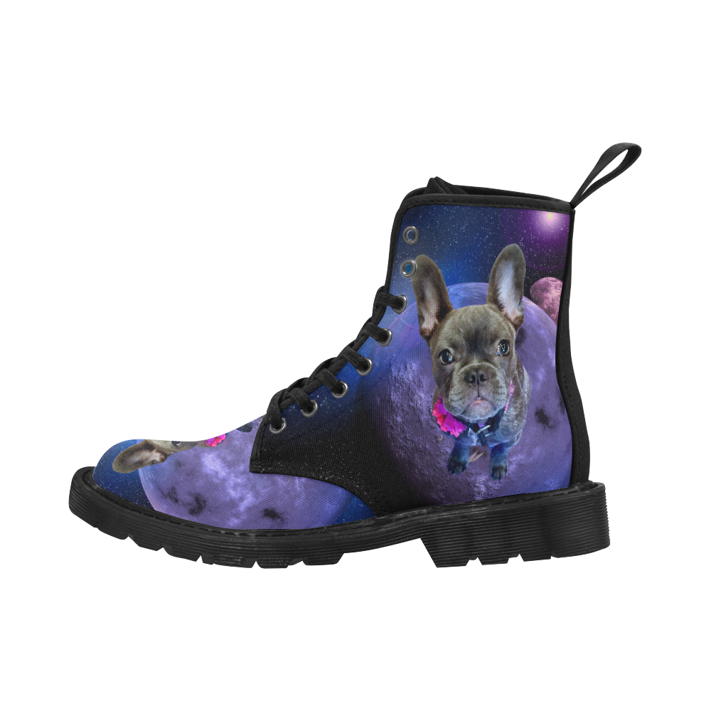 Dog French Bulldog and Planets Martin Boots for Men (Black) (Model 1203H)
