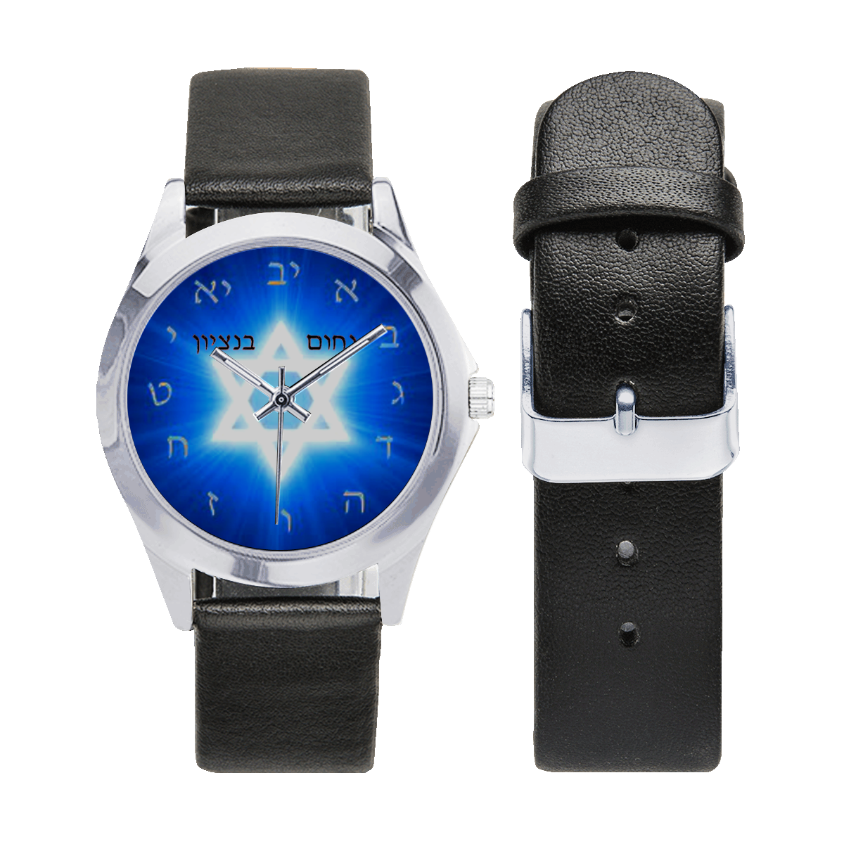 nahum bentsion Unisex Silver-Tone Round Leather Watch (Model 216)