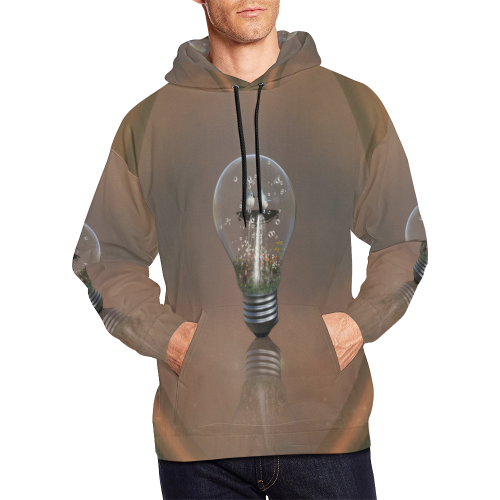Light bulb with birds All Over Print Hoodie for Men/Large Size (USA Size) (Model H13)