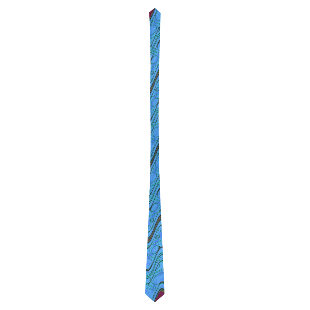 Blue Green and Black Waves pattern design Classic Necktie (Two Sides)