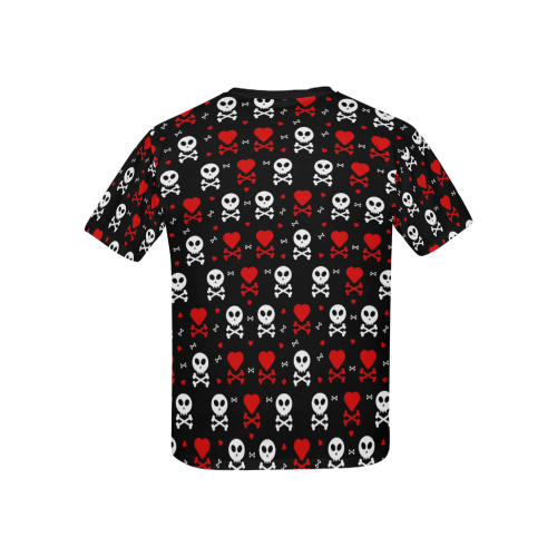 Skull and Crossbones Kids' All Over Print T-Shirt with Solid Color Neck (Model T40)