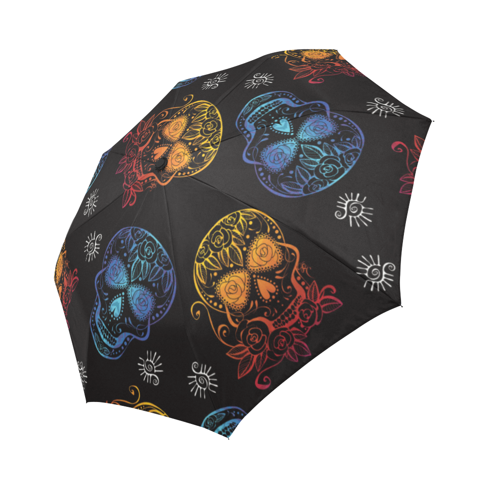sugar-skull-repeat-on-black Umbrella Auto-Foldable Umbrella (Model U04)