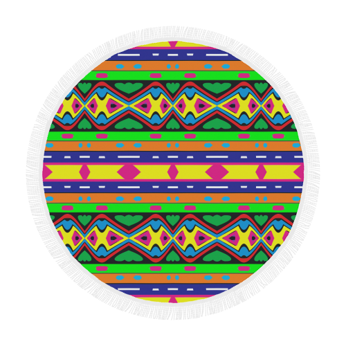 Distorted colorful shapes and stripes Circular Beach Shawl 59"x 59"