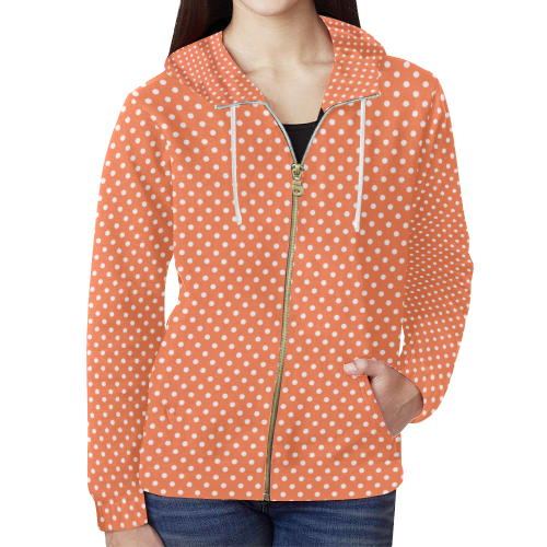 Appricot polka dots All Over Print Full Zip Hoodie for Women (Model H14)