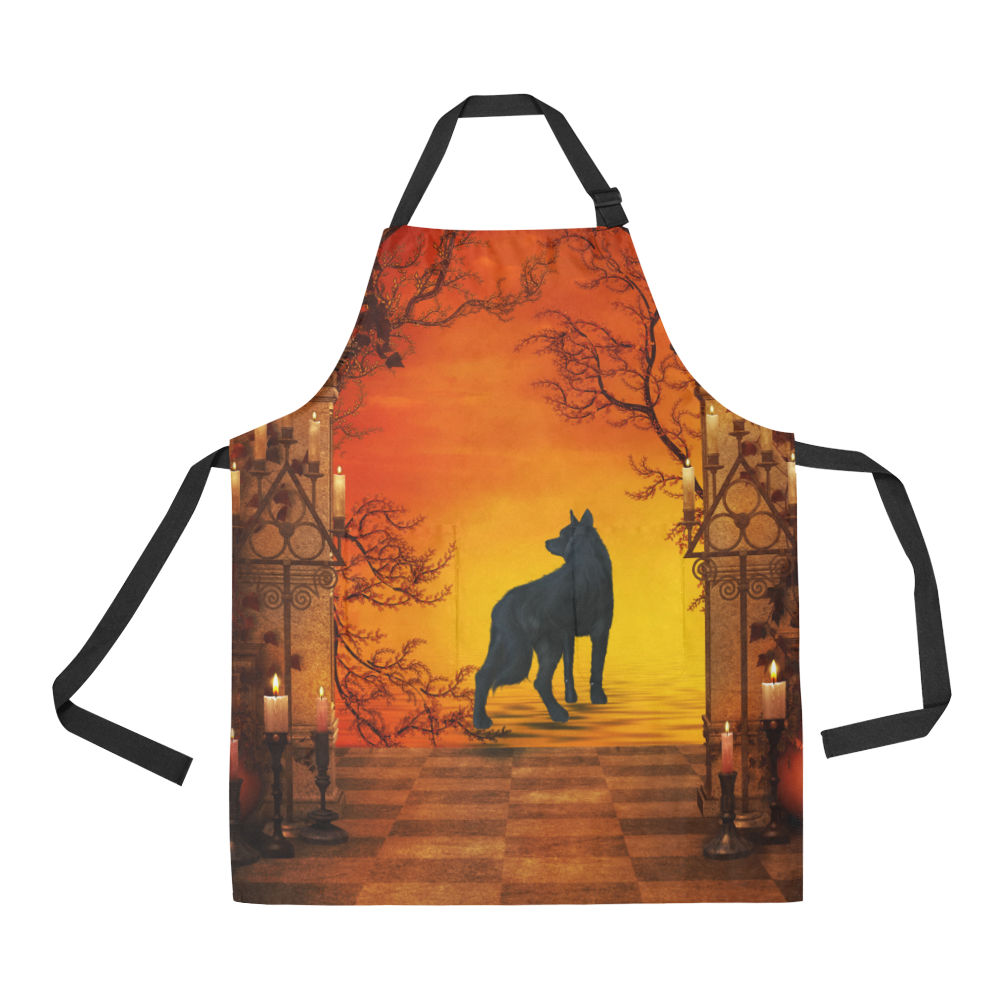 Wonderful black wolf in the night All Over Print Apron
