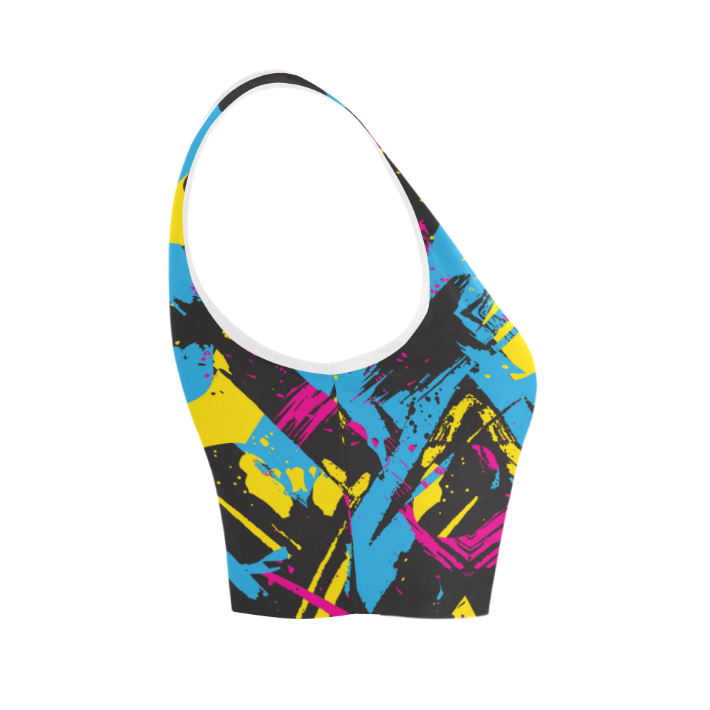 Colorful paint stokes on a black background Women's Crop Top (Model T42)