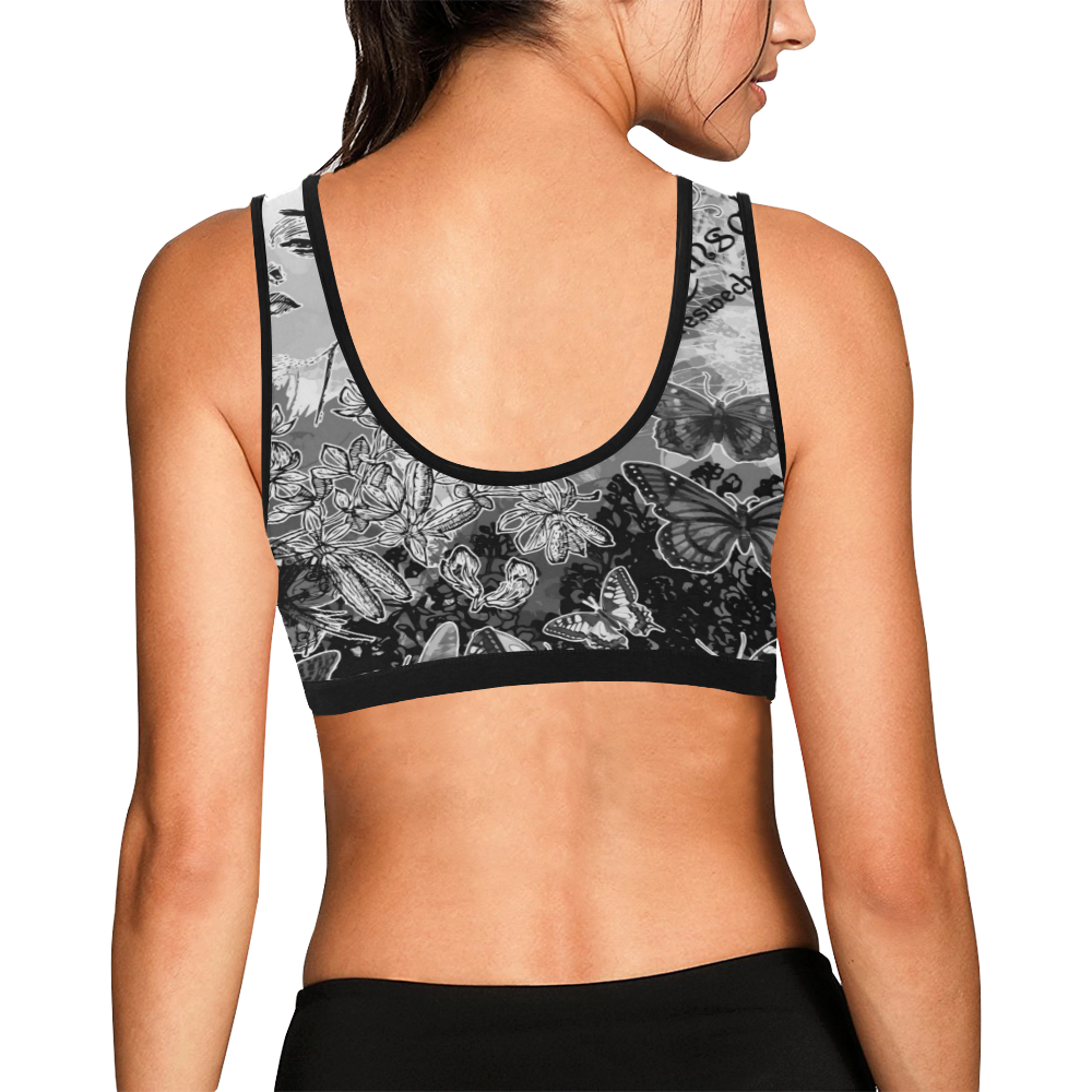 Lady and butterflies Women's All Over Print Sports Bra (Model T52)