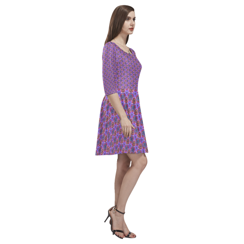 Purple Doodles - Hidden Smiles Tethys Half-Sleeve Skater Dress(Model D20)