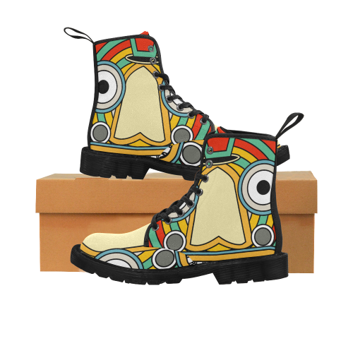 indian tribal Martin Boots for Women (Black) (Model 1203H)