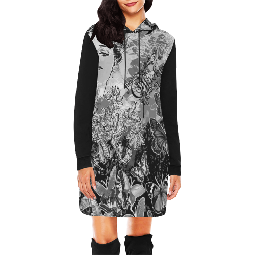 Lady and butterflies All Over Print Hoodie Mini Dress (Model H27)