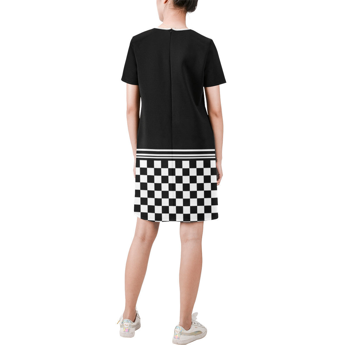 Mod Ska Checkers by ArtformDesigns Short-Sleeve Round Neck A-Line Dress (Model D47)