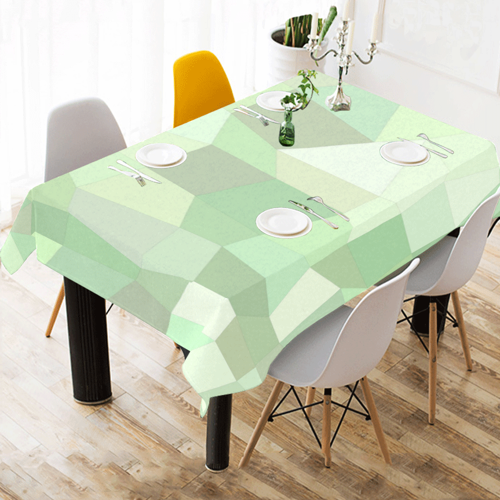 Pastel Greens Mosaic Cotton Linen Tablecloth 60"x 84"