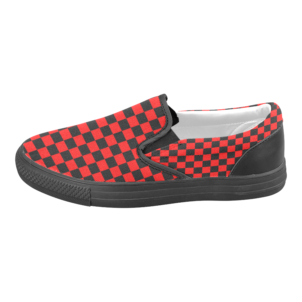 Checkerboard Black and Red Women's Unusual Slip-on Canvas Shoes (Model 019)