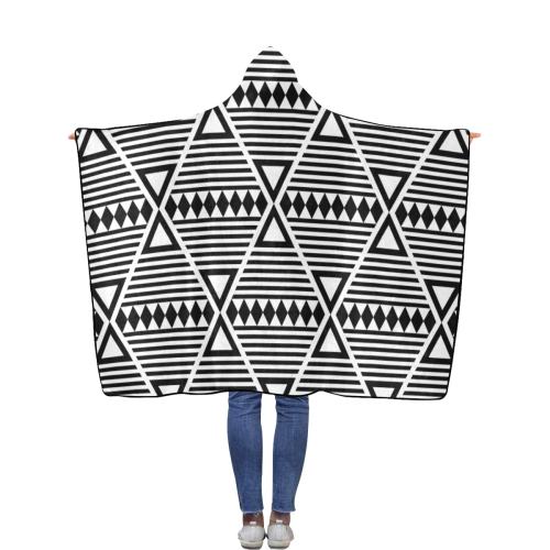 Black Aztec Tribal Flannel Hooded Blanket 50''x60''