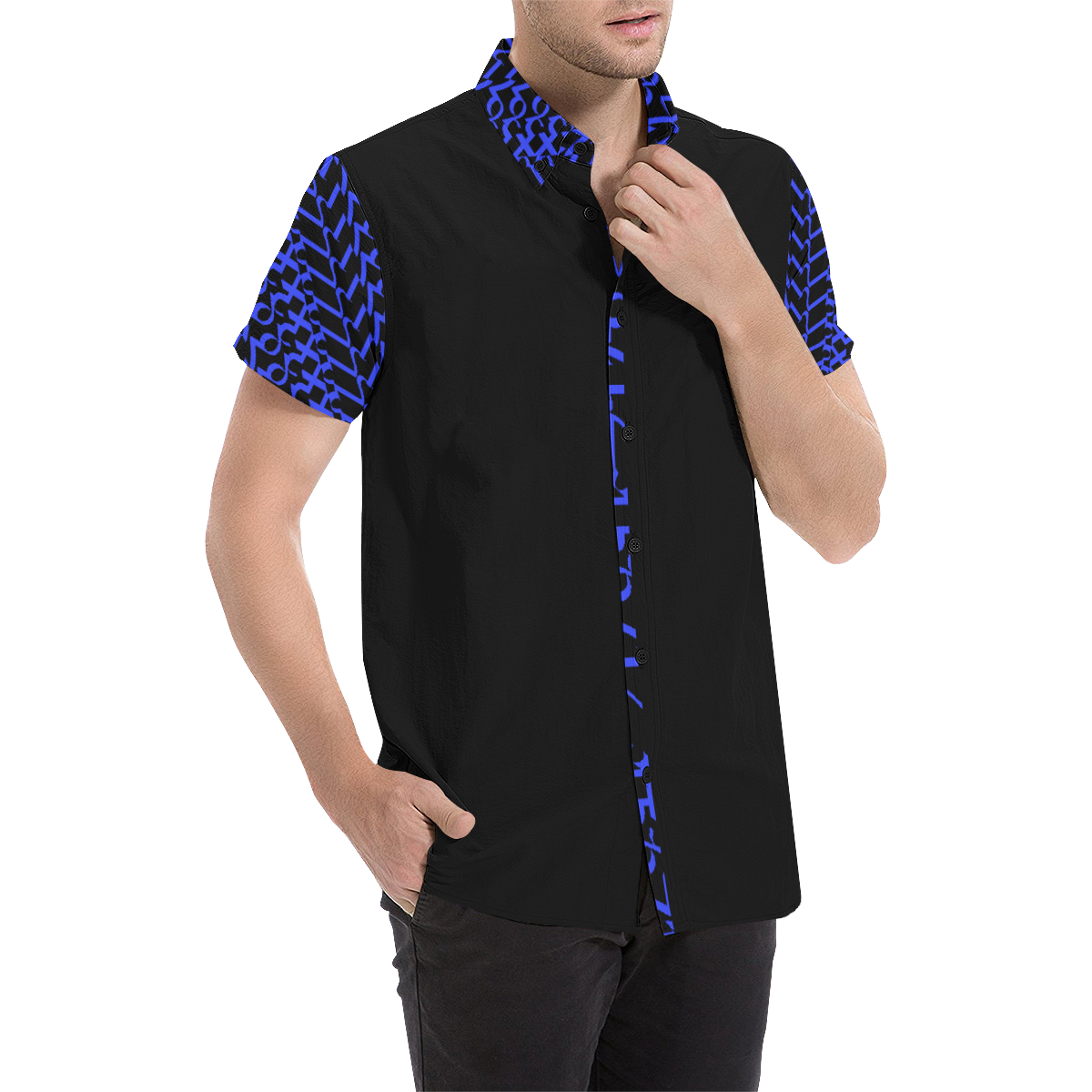 NUMBERS Collection 1234567 Black/"Reverse" Blueberry Men's All Over Print Short Sleeve Shirt (Model T53)
