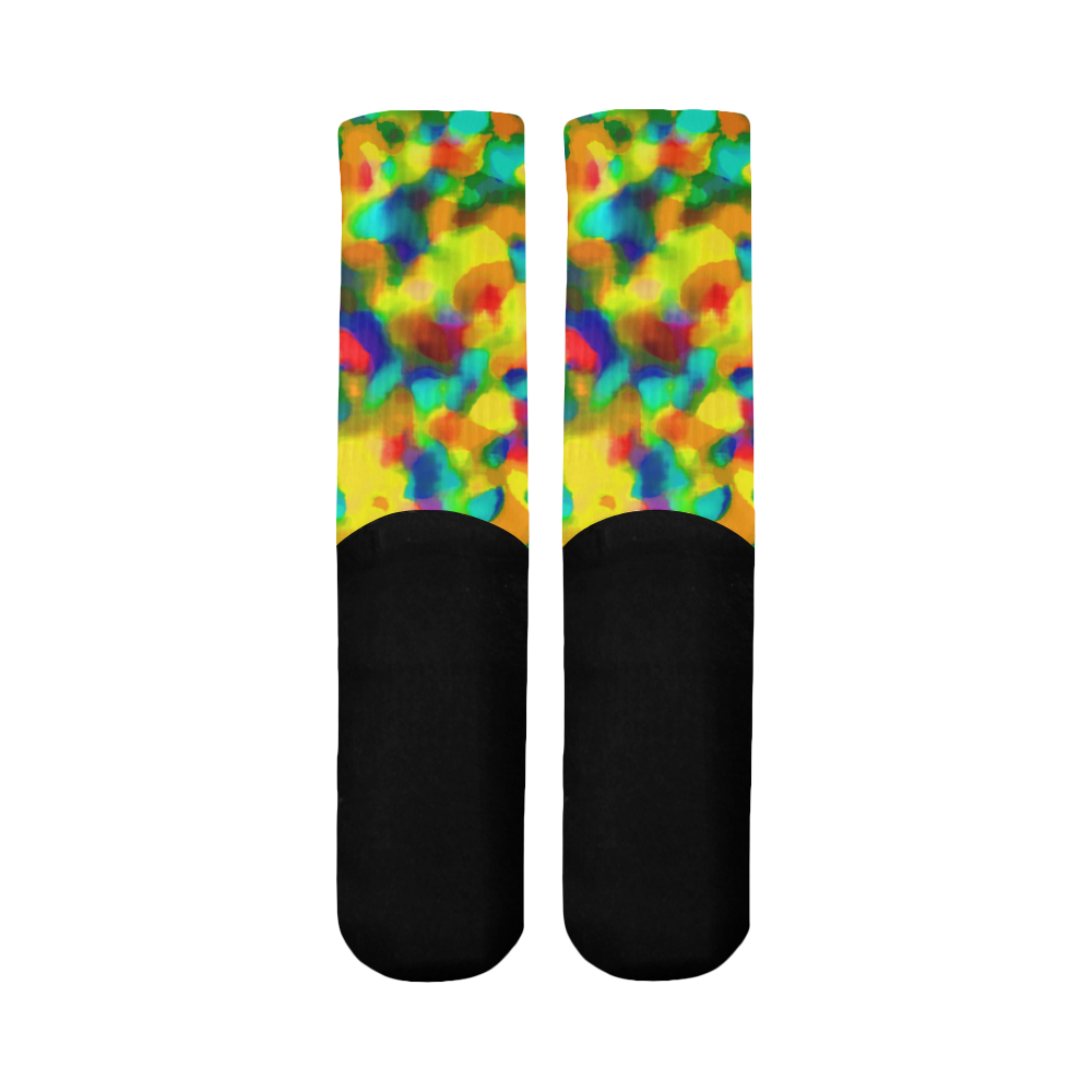 Colorful watercolors texture Mid-Calf Socks (Black Sole)