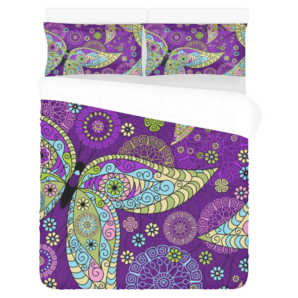 Colorful Butterflies and Flowers V5 3-Piece Bedding Set