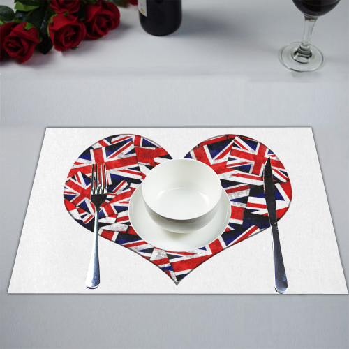 Union Jack British UK Flag Heart White Placemat 14’’ x 19’’ (Set of 6)