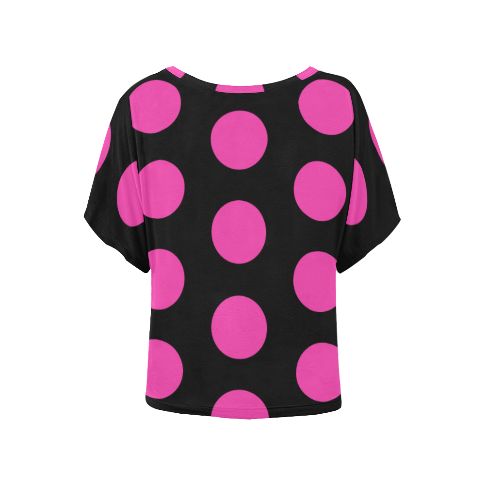 pink polka dots Women's Batwing-Sleeved Blouse T shirt (Model T44)