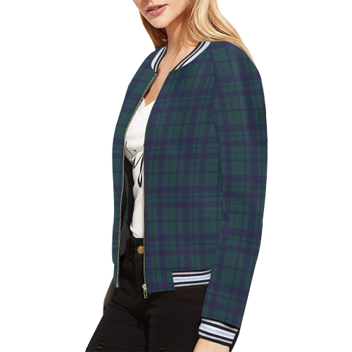 Green Plaid Rock Style All Over Print Bomber Jacket for Women (Model H21)