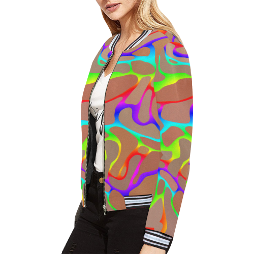 Colorful wavy shapes All Over Print Bomber Jacket for Women (Model H21)