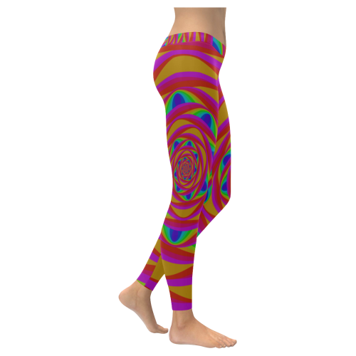 Pink oval spiral Women's Low Rise Leggings (Invisible Stitch) (Model L05)