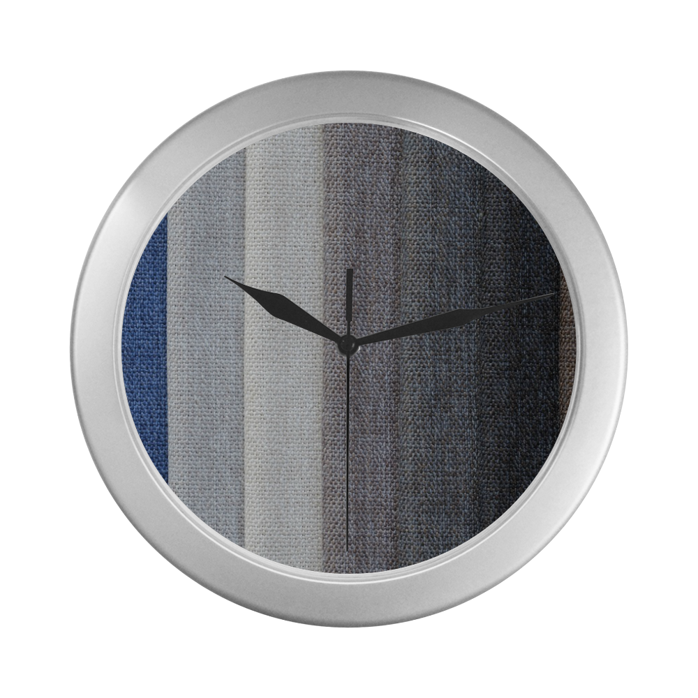 Silver Frame Wall Clock Classic Graphic Fabric Style Modern Art Wall Clock Silver Color Wall Clock