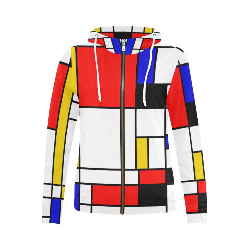 Bauhouse Composition Mondrian Style All Over Print Full Zip Hoodie for Women (Model H14)