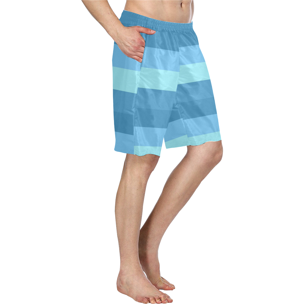 Shades Of Blue Stripes Men's Swim Trunk/Large Size (Model L21)