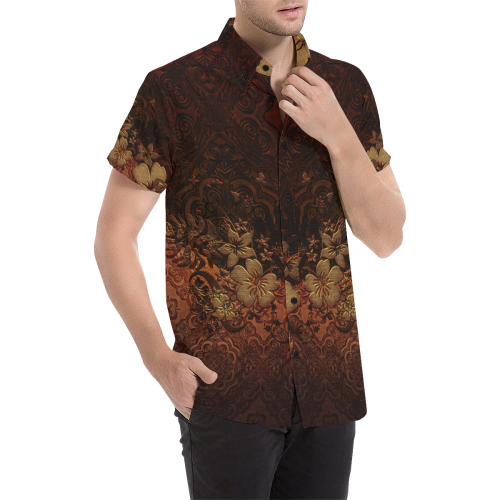 Floral design, vintage Men's All Over Print Short Sleeve Shirt/Large Size (Model T53)