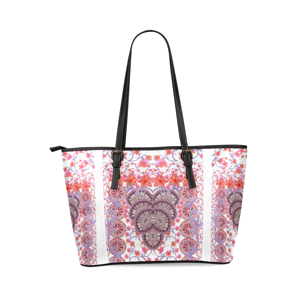 indian flowers Leather Tote Bag/Large (Model 1640)