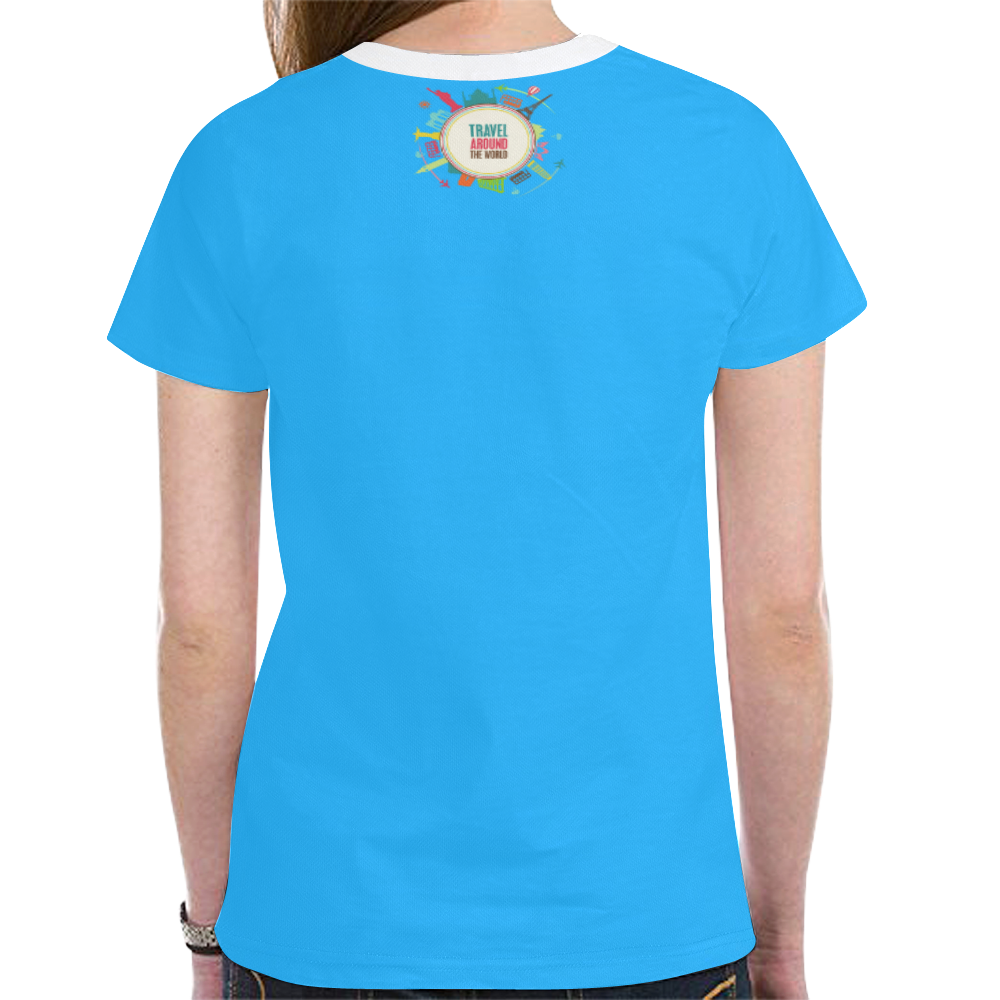 Traveling Blue New All Over Print T-shirt for Women (Model T45)
