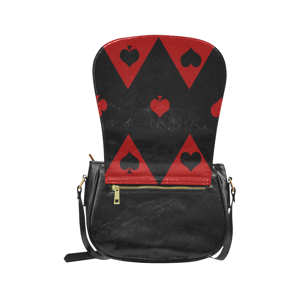 Las Vegas Black Red Play Card Shapes Classic Saddle Bag/Small (Model 1648)
