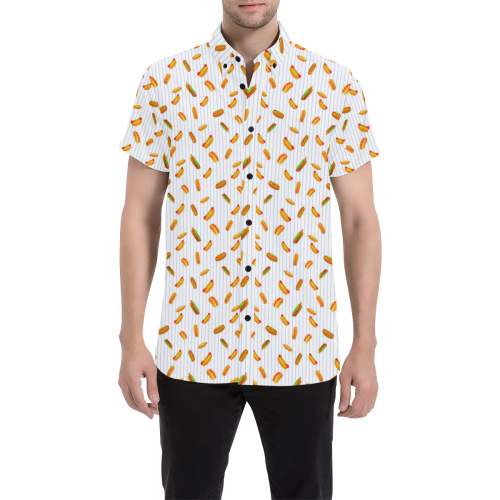 Hot Dog Pattern with Pinstripes Men's All Over Print Short Sleeve Shirt/Large Size (Model T53)
