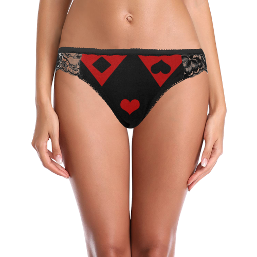 Las Vegas Black Red Play Card Shapes Women's Lace Panty (Model L41)