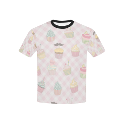Cupcakes Kids' Mesh Cloth T-Shirt with Solid Color Neck (Model T40)
