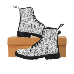 Call Me By Your Name Elios Shirt Faces in Black Outlines on White CMBYN Martin Boots for Women (Black) (Model 1203H)