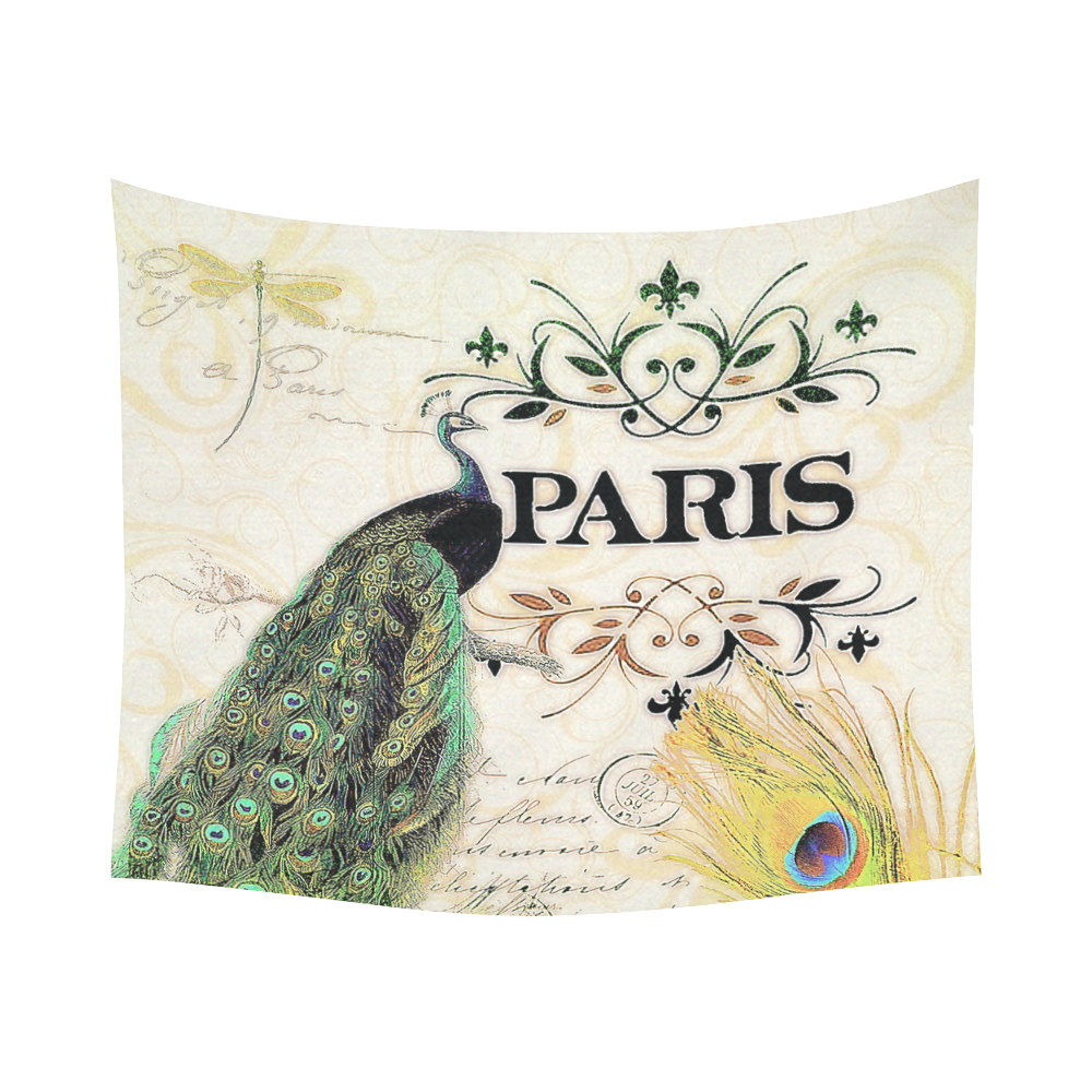 Paris Peacock Cotton Linen Wall Tapestry 60"x 51"