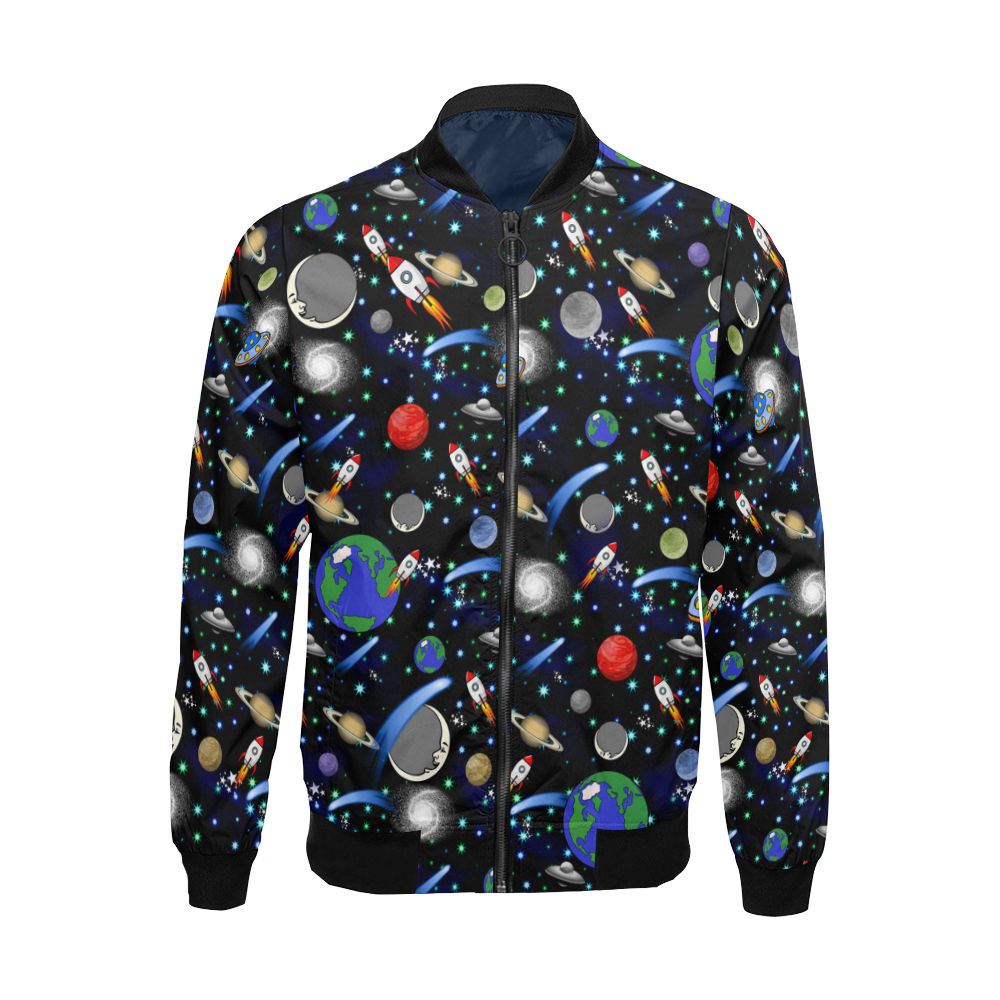 Galaxy Universe - Planets, Stars, Comets, Rockets All Over Print Bomber Jacket for Men/Large Size (Model H19)