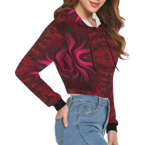 Sunset Reflections Dancing on the Ocean Fractal All Over Print Crop Hoodie for Women (Model H22)
