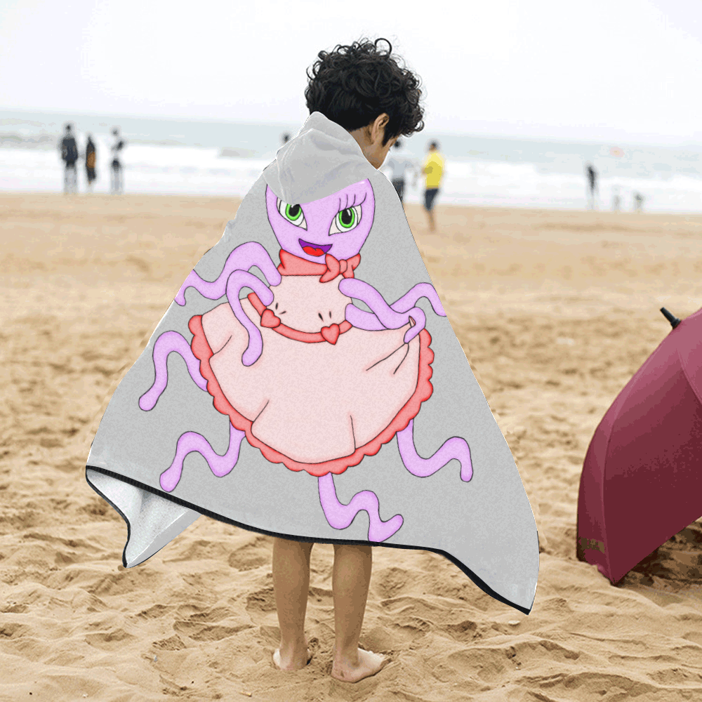 Octavia Octopus Lt Grey Kids' Hooded Bath Towels