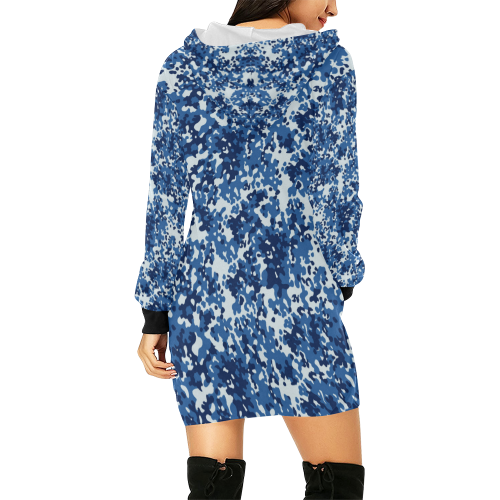 Digital Blue Camouflage All Over Print Hoodie Mini Dress (Model H27)